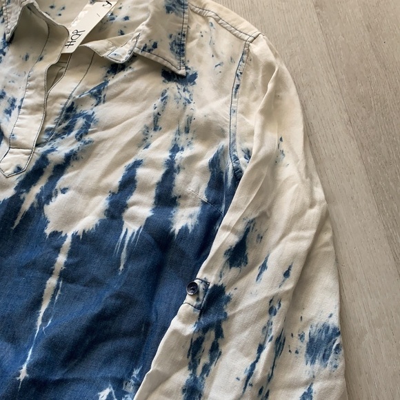 Joh Denim Tye Dye Dress tunic size Large pockets roll up sleeves lightweight - Picture 12 of 13